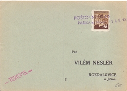 Tchecoslovaquie Carte Postale Avec Cachet Provisoir De La Liberation Postovniurad Paseka Na Morave 14 / 8 / 1945 - Cartas & Documentos