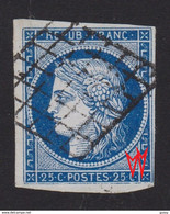 FRANCE Cérès 1849: 20 C Bleu Foncé  Y&T 4a Oblitéré Grille, Variété 'cadre Du Bas Brisé 2 Fois',  Bonne Cote,  TTB - Non Classés