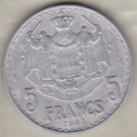 Monaco 5 Francs 1945, Louis II, En Aluminium - 1922-1949 Louis II.