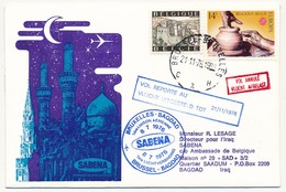 BELGIQUE / IRAN - 2 Enveloppes SABENA - 1ere Liaison Aérienne - BRUXELLES - BAGDAD - 21.11.1976 Et Retour - Luchtpost