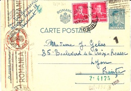 1941- C P E P 4 Lei  + 10 Lei  From Bucarest  To Lyon -censure - Lettres 2ème Guerre Mondiale
