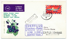 ALLEMAGNE - Carton Premier Vol "MUNICH - PARIS" Par Boeing 737 City Jet LH388 - 1.4.1969 - Other & Unclassified