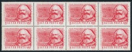 ** 1964 Marx 'ESFMENYEK' Felirattal Négyes Tömbben (18.000) / Mi 2068 Block Of 4, One Stamp With Plate Variety - Autres & Non Classés