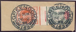 1898 1/2 + 2 Penny Angol Bélyegeken GREENOCK és Kék Pontozott Horgony Bélyegzéssel (Peterdi) - Other & Unclassified