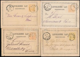 1871-1875 4 Db 2kr Díjjegyes Levelezőlap Szín-és Típusváltozatokkal, - Gebruikt