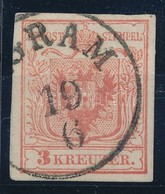 O 1850 3kr Paradicsompiros MP I B Gravurtype 1-2 'AGRAM' Certificate: Strakosch - Altri & Non Classificati