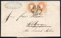 1861 5kr + 10kr Levélen 'PESTH Abends' - Autres & Non Classés