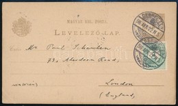 1898 Levelezőlap Londonba 2kr + 3kr ,,DEBRECZEN', Ritka Destináció - Autres & Non Classés