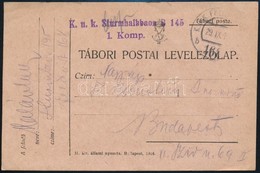 1918 Tábori Posta Levelezőlap / Field Postcard 'K.u.k. Sturmhalbbaon B. 145. 1. Komp.' + 'FP 168 B' - Other & Unclassified