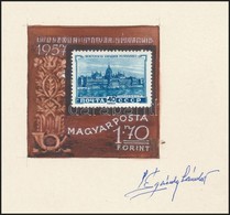 1957 Légrády Sándor Bélyegtervező Művész Bélyeg A Bélyegen Bélyegterve Aláírással (6 X 6 Cm, Illetve 14 X 20 Cm) - Sonstige & Ohne Zuordnung