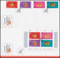 1998 Kínai Újév: Tigris éve Sor Mi 834-837 + Blokk Mi 57 2 Db FDC-n - Other & Unclassified