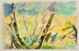 Antal Irén (1903-1999): Szeles Séta, Akvarell, Papír, Jelzett, 33×50 Cm - Altri & Non Classificati