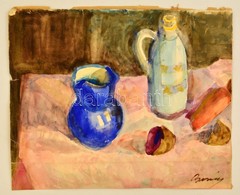Berény Jelzéssel: Csendélet. Akvarell, Papír, Vágott, Hajtott, 28×34 Cm - Autres & Non Classés