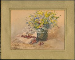 Gebhardt Lajosné (1866-?): Asztali Csendélet. Akvarell, Papír, Paszpartuban, 14×19 Cm - Andere & Zonder Classificatie