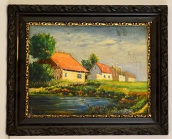 Kosztka Jelzéssel: Házal. Olaj, Vászon, Lyukas, Foltos, Keretben, 30×40 Cm - Andere & Zonder Classificatie