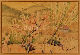 Mednyánszky Jelzéssel: Virágzó Barackfák, Akvarell, Papír, Paszpartuban, 20×29,5 Cm - Altri & Non Classificati