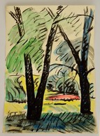 Nyergesi János (1923-1996): Park Részlet. Akvarell, Tus, Papír, Jelzett, 38x27 Cm - Andere & Zonder Classificatie