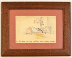 Olvashatatlan Jelzéssel: Festegető Beteg. Ceruza-akvarell, Papír, üvegezett Keretben, 14×21 Cm - Andere & Zonder Classificatie