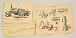 Cca 1890 12 Db Gőzgépeket és Gőzkazánokat ábrázoló Fametszet A Pallasból . 16x24 Cm - Prenten & Gravure