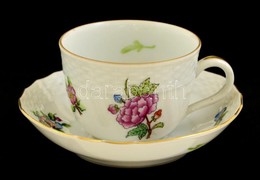 Herendi Eton Mintás Porcelán Mokkás Csésze és Alj, Kézzel Festett, Jelzett, Hibátlan, Csésze: 6,5x4,5 Cm, Alj: D: 11,5 C - Andere & Zonder Classificatie