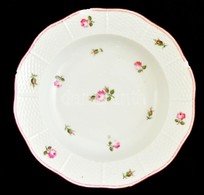 Herendi Virág Mintás Porcelán Mélytányér, Kézzel Festett, Jelzett, Lepattanásokkal, D: 22 Cm - Andere & Zonder Classificatie