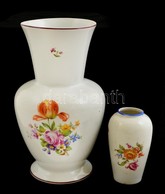 Kispesti Porcelán Váza, Matricás, Jelzett, Kis Kopásokkal, M: 24 Cm + Porcelán Kisváza, Matricás, Jelzés Nélkül, Kis Kop - Andere & Zonder Classificatie