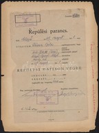 1949 Országos Magyar Repülő Egyesület Algyői Repülőiskola, Repülési Parancs, Pecséttel, Aláírásokkal, Kartonra Ragasztva - Zonder Classificatie
