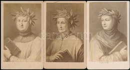 Cca 1865 Dante, Boccaccio, Petrarca, 3 Db Fénynyomat, 10×6 Cm - Andere & Zonder Classificatie
