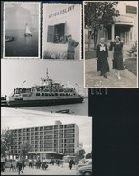 1934-1973 Balatoni életképek, Különböző Helyszínekről (Balatonföldvár, Komp, Tihanyi Szálloda, Vitorlás), 6 Db Fotó, 8×6 - Altri & Non Classificati
