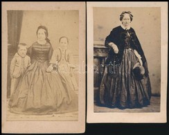 Cca 1860 Hölgy Gyermekekkel, 2 Db Műtermi Fotó, 10×7 Cm - Andere & Zonder Classificatie