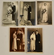 Cca 1931-1955 Esküvői Emlék, 5 Db Esküvői Fotó, Egy Részük Hátulján Feliratozva, 14×9 Cm - Andere & Zonder Classificatie
