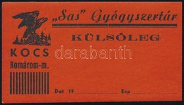 Cca 1940 A Kocsi 'Sas' Gyógyszertár Ragasztható Címkéje, Szép állapotban - Reclame