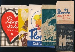 Cca 1940 6 Féle Gyógyszertári Gyógycukorka Reklámos Papírtasak és Címke / Pharmacy Pills Bags And Labels - Reclame