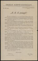 1900 Kolozsvár, Az Erdélyi Kárpát Egyesület Felhívása Pezsgőgyártás Támogatására - Non Classés