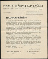 1913 Kolozsvár, Erdélyi Kárpát Egyesület Hazafias Kérése Menedékház építésére - Zonder Classificatie