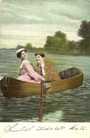 5 Db RÉGI Motívumlap; Csókolózó Humoros Pajzán Pár Csónakkal; Sorozat / 5 Old Motive Cards; Kissing Couple With Boat, Hu - Zonder Classificatie