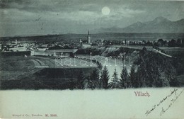 T2/T3 1901 Villach, General View At Night, Bridge, Church (apró Szakadás / Tiny Tear) - Ohne Zuordnung