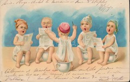 T2/T3 1909 Éneklő Kisgyerek Kórus Bilin ülve. Dombornyomott Litho Lap / Singing Baby Choir On Chamber Pots. Humour, Emb. - Unclassified