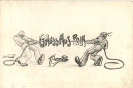 T2 Gruss Aus Pola / K.u.K. Kriegsmarine Mariner Humorous Art Postcard.C. Fano Pola 1917 - Non Classificati