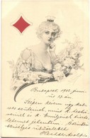 T2 1902 Playing Card Symbol, Lady, Artist Signed (EK) - Ohne Zuordnung