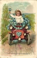 T3 'Sok Szerencsét Névnapjára' / Nameday Greeting Postcard, Automobile, Litho (EK) - Unclassified