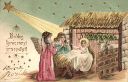 T2 Boldog Karácsonyi ünnepeket!/ Christmas Greeting, Angel, Litho, Emb. - Unclassified