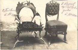 * T2 Szarvas Agancsból Készült, Beárazott Fotelek / Armchairs Made Of Deer Antlers With Prices. Photo - Unclassified