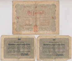 1848. 5Ft Vörösesbarna + 1849. 30kr (2x) 'Kossuth Bankó' T:III,III- - Zonder Classificatie