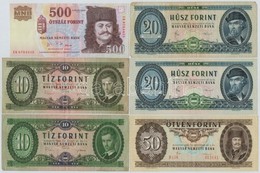 6db-os Vegyes Magyar Forint Bankjegy Tétel, Közte 2006. 500Ft 'EB' '50. évforduló 1956. Október 23.' T:III - Zonder Classificatie