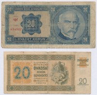 Csehszlovákia 1926. 20K + Szlovákia 1939. 20K T:III- Ly.
Czechoslovakia 1926. 20 Korun + Slovakia 1939. 20 Korun C:VG Ho - Zonder Classificatie