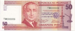 Fülöp-szigetek 2005. 50P Alacsony Sorszám! '000006' T:I
Philippines 2005. 50 Piso Low Serial Number! '000006' C:UNC - Non Classés