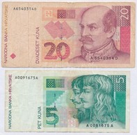 Horvátország 1993. 5K + 20K T:III,III-
Croatia 1993. 5 Kuna + 20 Kuna C:F,VG - Unclassified