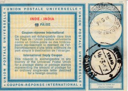 < Inde Coupon Réponse International .. International Reply Coupon .. 98 Paise .. 1956 Utilise - Non Classés