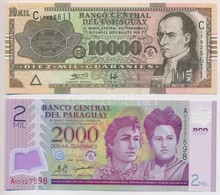 Paraguay 2004. 10.000G + 2008. 2000G T:I 
Paraguay 2004. 10.000 Guaranies + 2008. 2000 Guaranies C:UNC - Zonder Classificatie